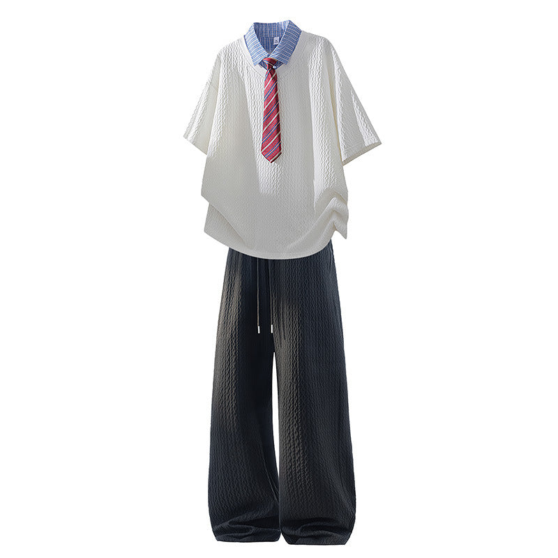 KZZ Men's Jacquard Casual Suit (Collegiate Style)
