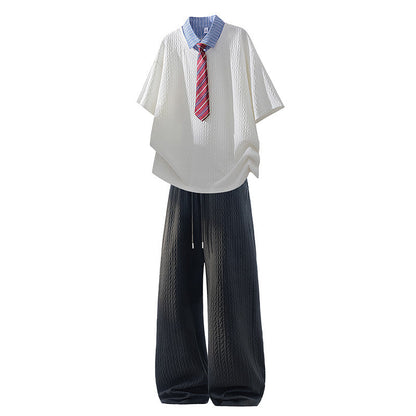 KZZ Men's Jacquard Casual Suit (Collegiate Style)