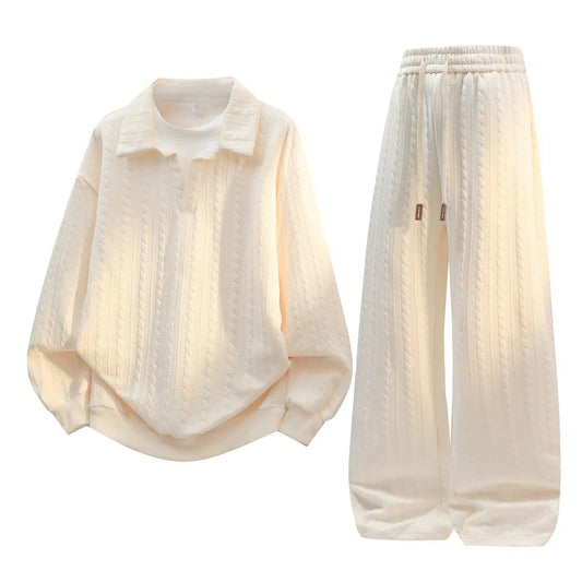 Men's Casual Sports Suit Jacquard Texture Long Sleeve Sweatshirt Set