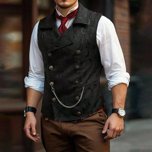 KZZ Men's Solid-Color Double-Breasted Suit Vest