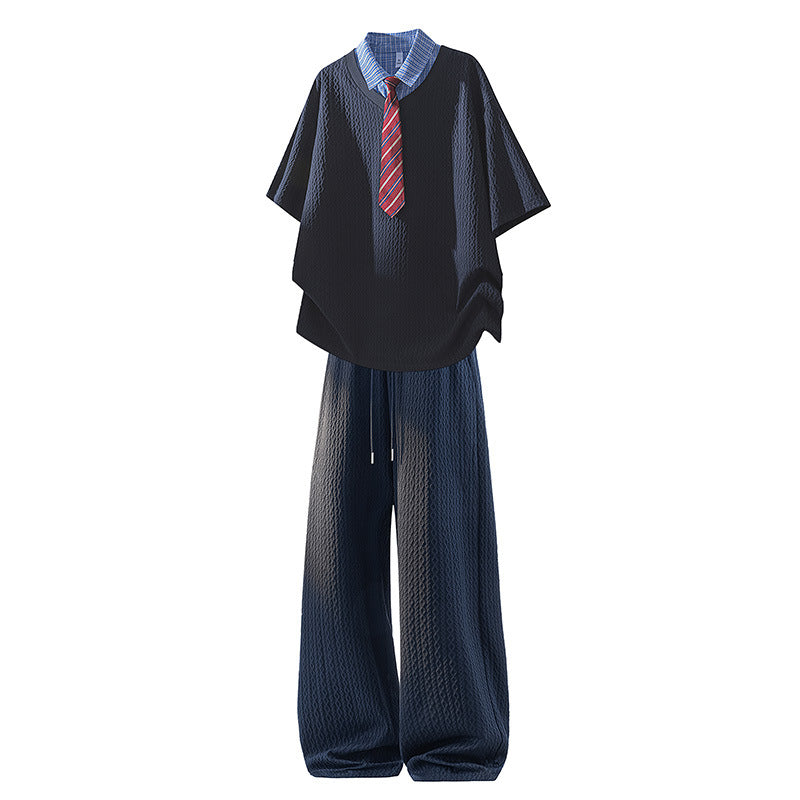 KZZ Men's Jacquard Casual Suit (Collegiate Style)