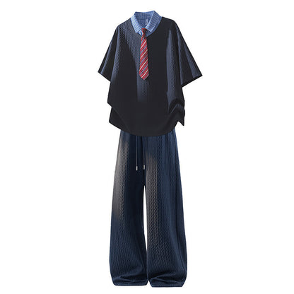 KZZ Men's Jacquard Casual Suit (Collegiate Style)