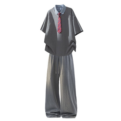 KZZ Men's Jacquard Casual Suit (Collegiate Style)