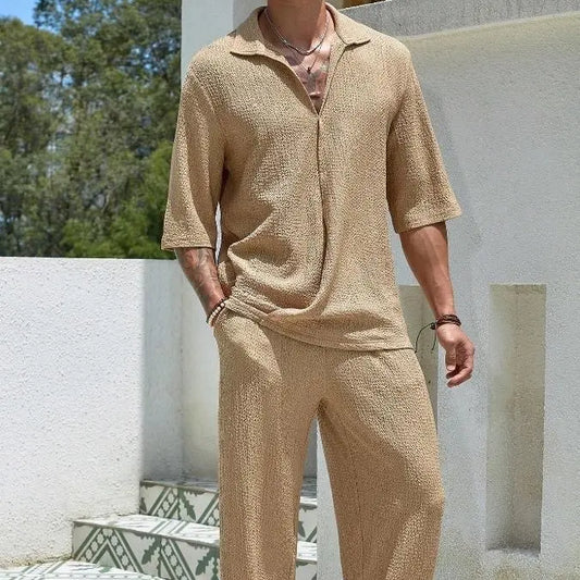 KZZ  Casual and Elegant Short-Sleeve Shirt and Trousers