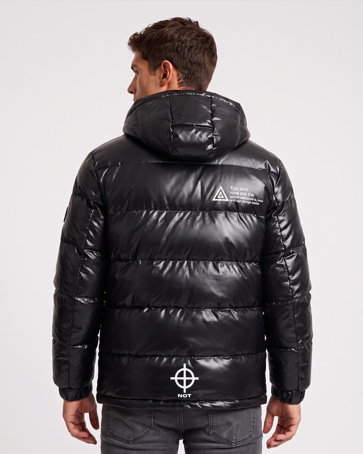 KZZ Men's Letter-Print Color-Block Drawstring Hooded Winter Jacket
