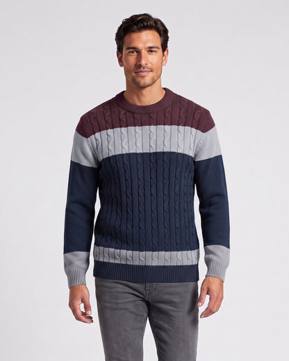 KZZ Men's Color-Block Crew-Neck Knit Sweater