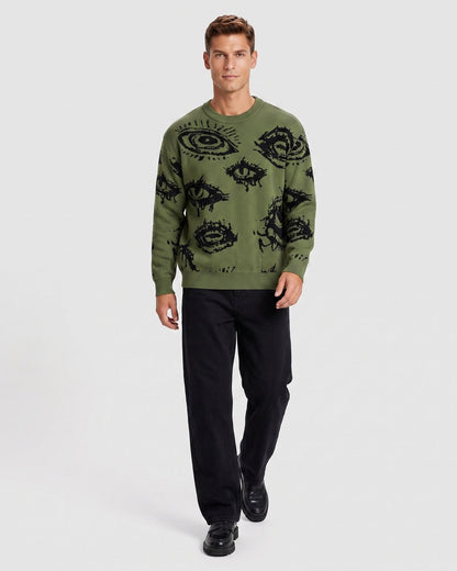 KZZ Men's Minimalist Print Long-Sleeve Knit Pullover