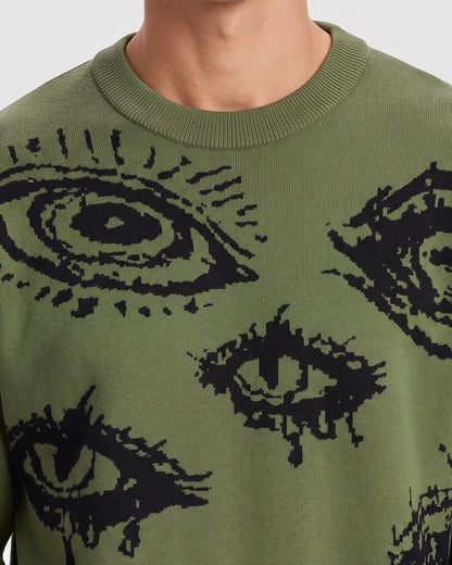 KZZ Men's Minimalist Print Long-Sleeve Knit Pullover
