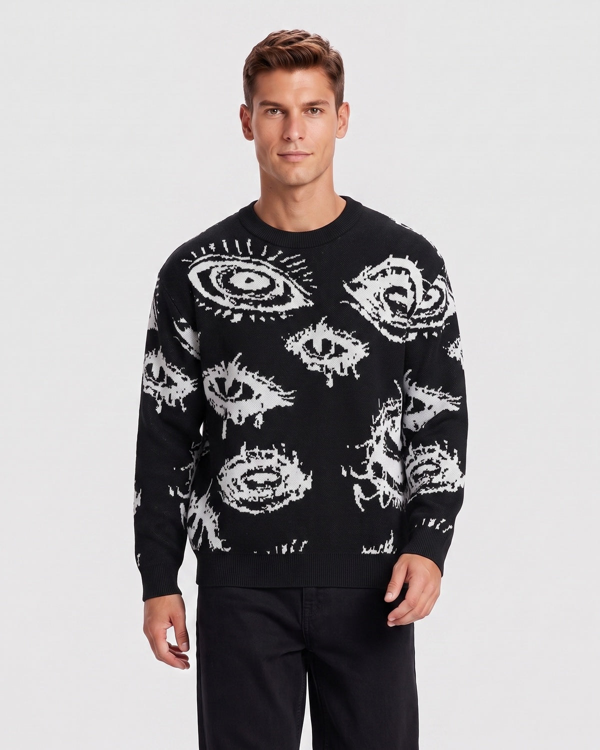 KZZ Men's Minimalist Print Long-Sleeve Knit Pullover
