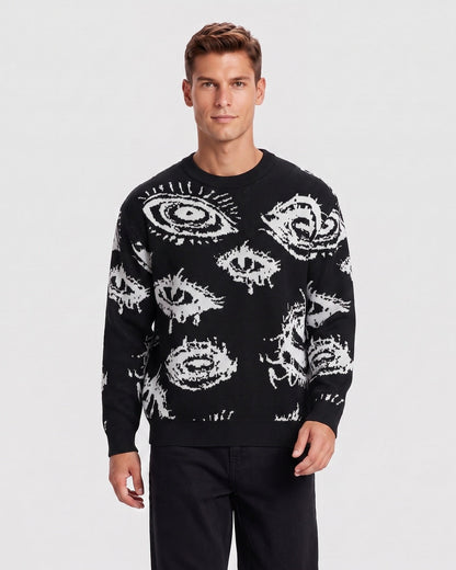 KZZ Men's Minimalist Print Long-Sleeve Knit Pullover