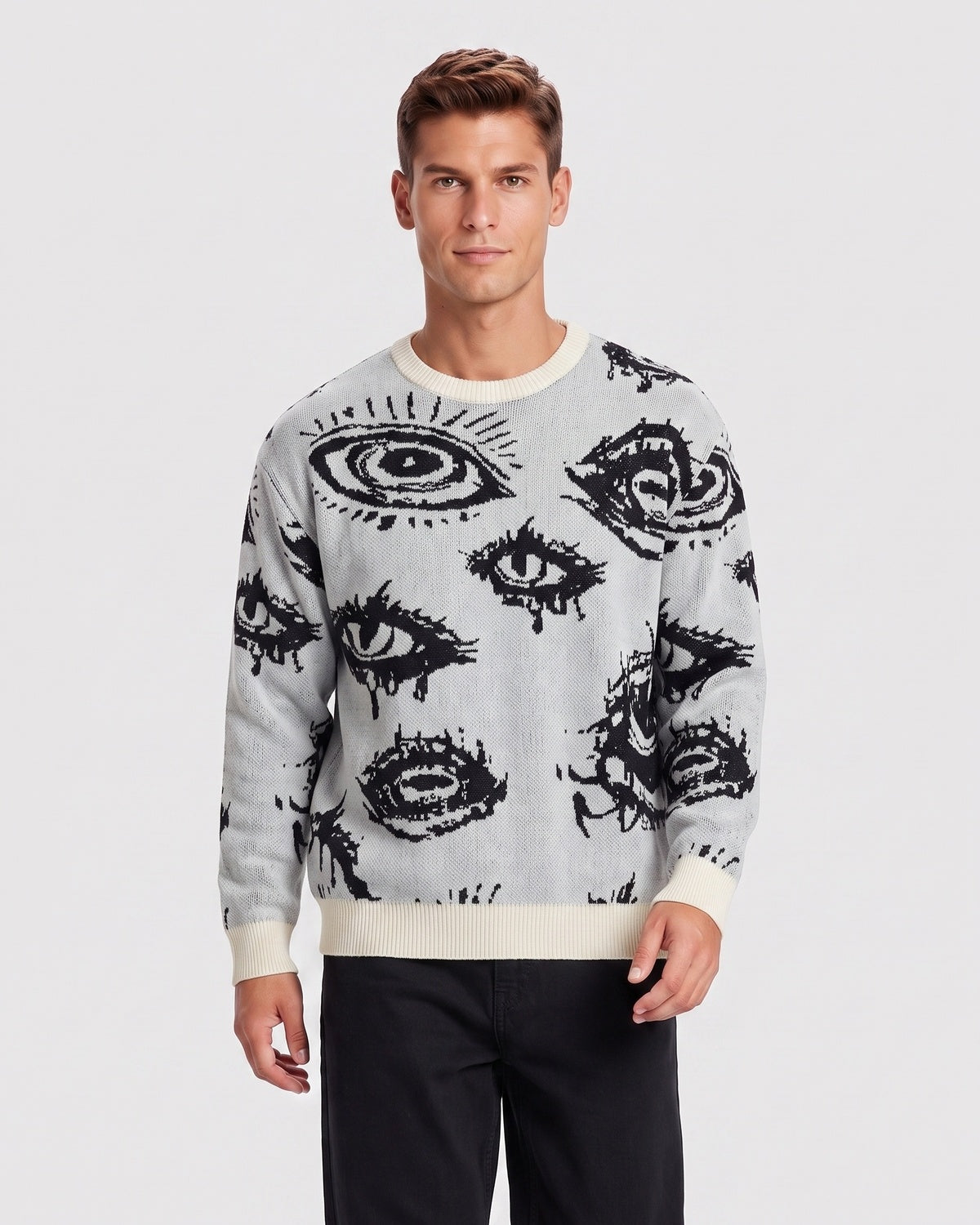 KZZ Men's Minimalist Print Long-Sleeve Knit Pullover