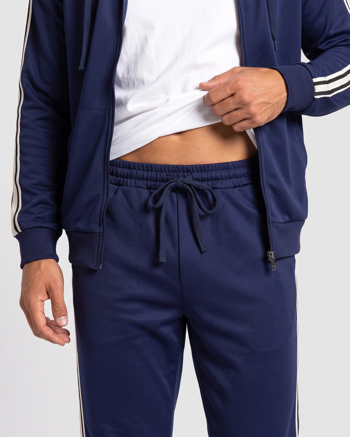 KZZ Men's Spring Hooded Half-Zip Long-Sleeve Top and Straight-Leg Pants
