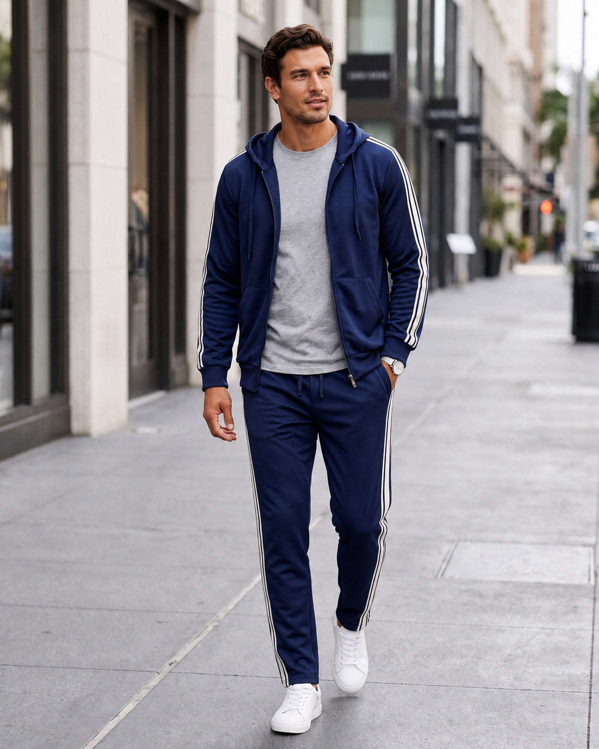 KZZ Men's Spring Hooded Half-Zip Long-Sleeve Top and Straight-Leg Pants