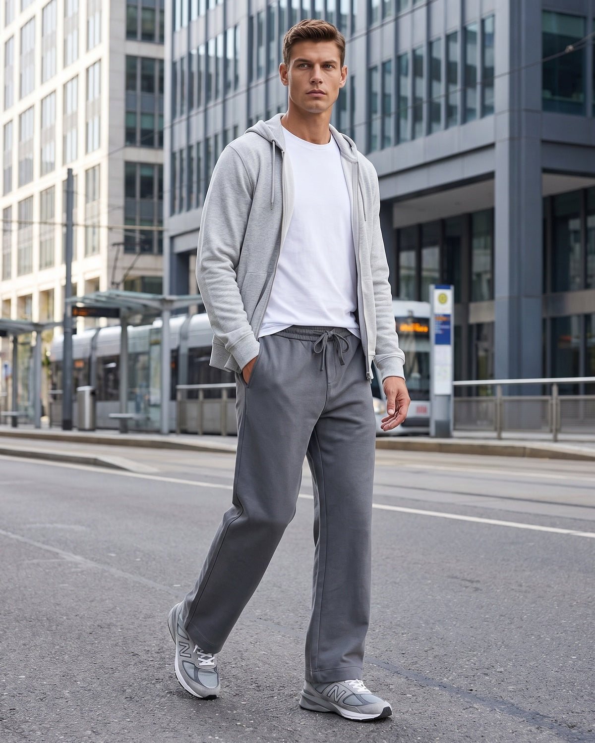 KZZ Men's Acid-Wash Solid Color Loose-Fit Casual Sweatpants