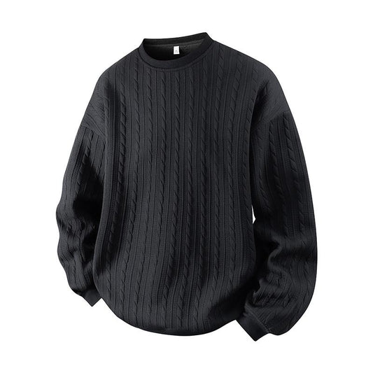 KZZ Men's Cable Knit Pattern Round Neck Sweatshirt