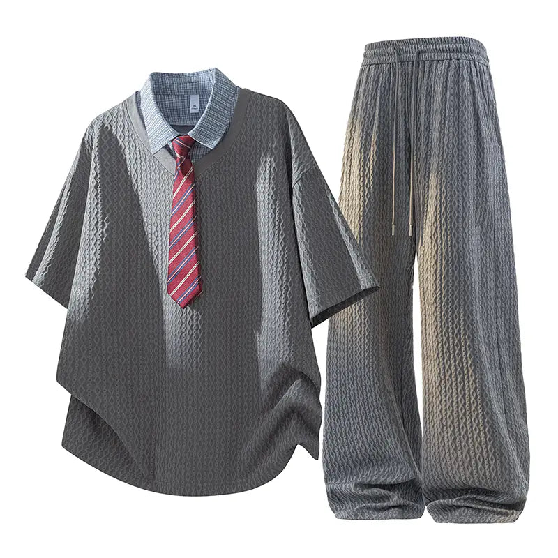 KZZ Men's Jacquard Casual Suit (Collegiate Style)