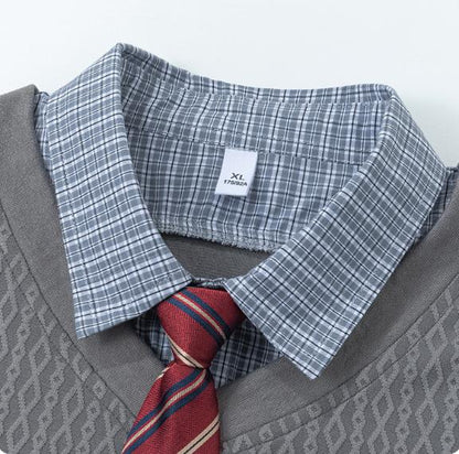 KZZ Men's Jacquard Casual Suit (Collegiate Style)