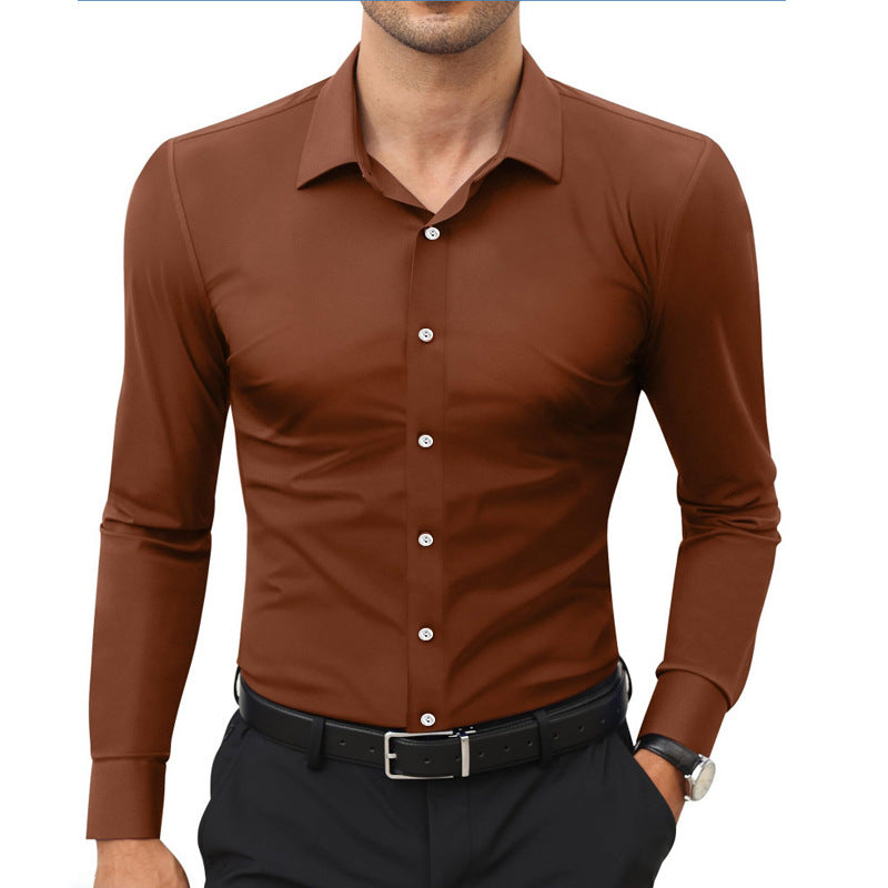 KZZ Men's solid color long-sleeved formal casual business shirt