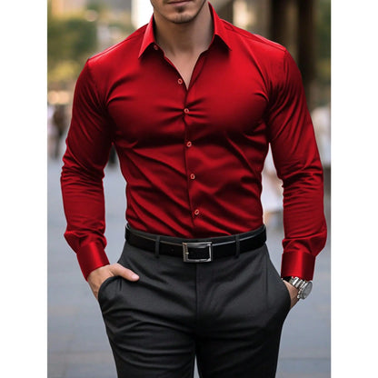 KZZ Men's solid color long-sleeved formal casual business shirt
