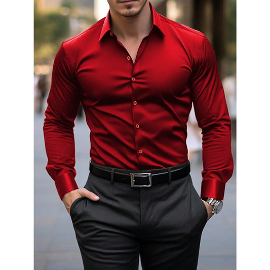 KZZ Men's solid color long-sleeved formal casual business shirt