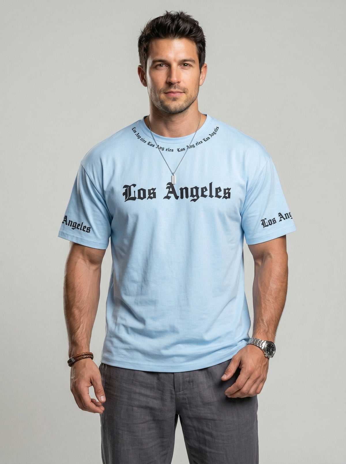 KZZ  Men's Crew-Neck T-Shirt with Letter Print