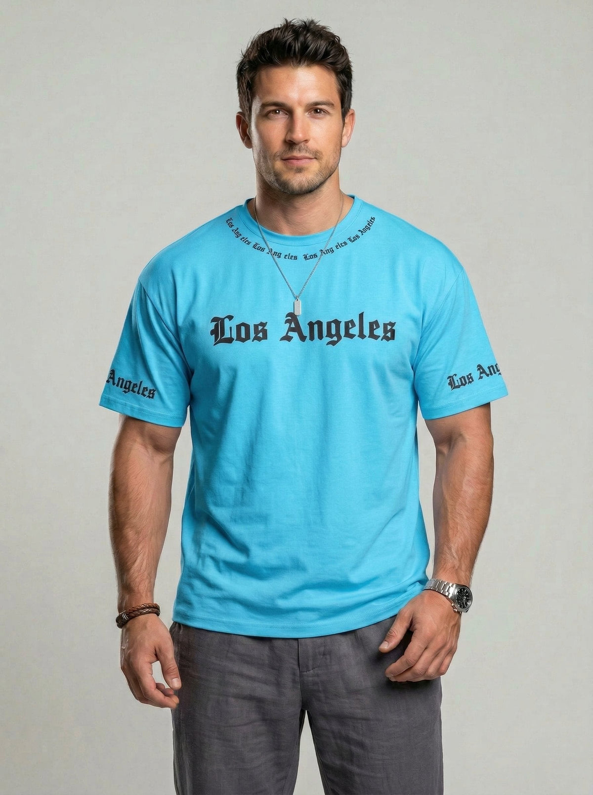 KZZ  Men's Crew-Neck T-Shirt with Letter Print
