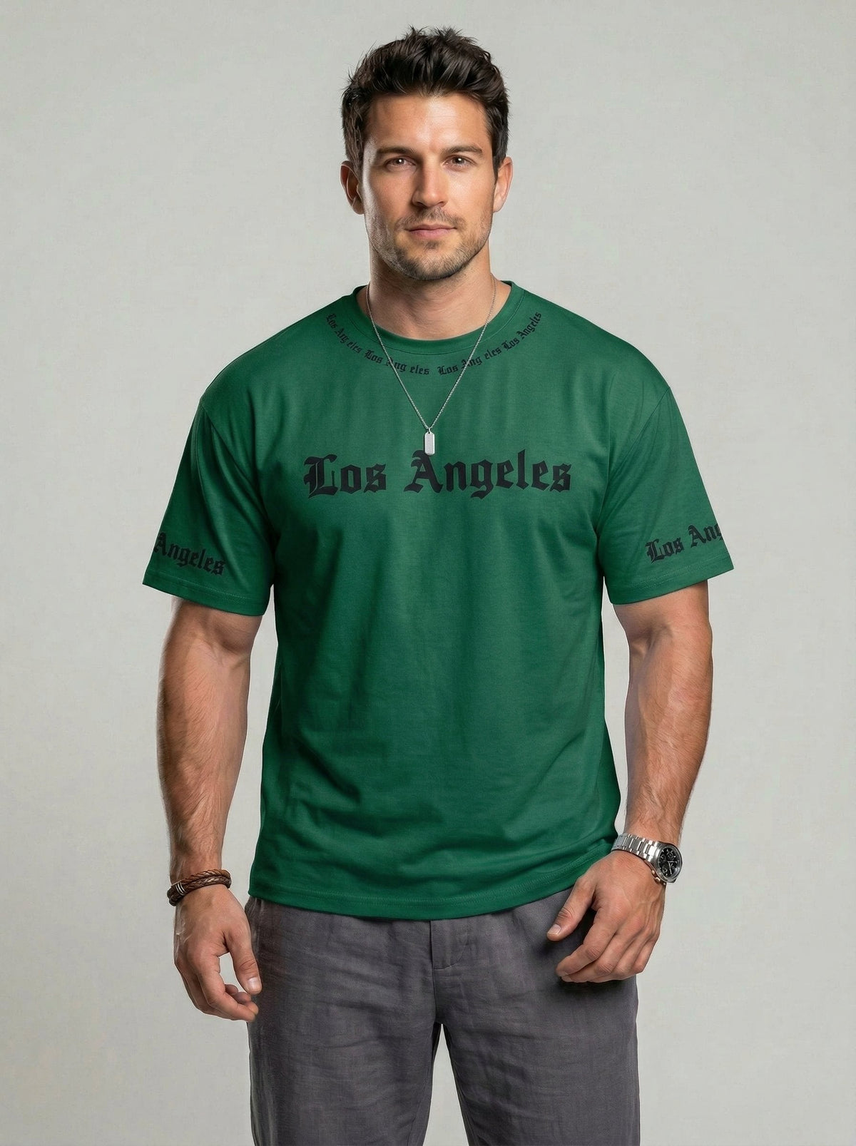 KZZ  Men's Crew-Neck T-Shirt with Letter Print
