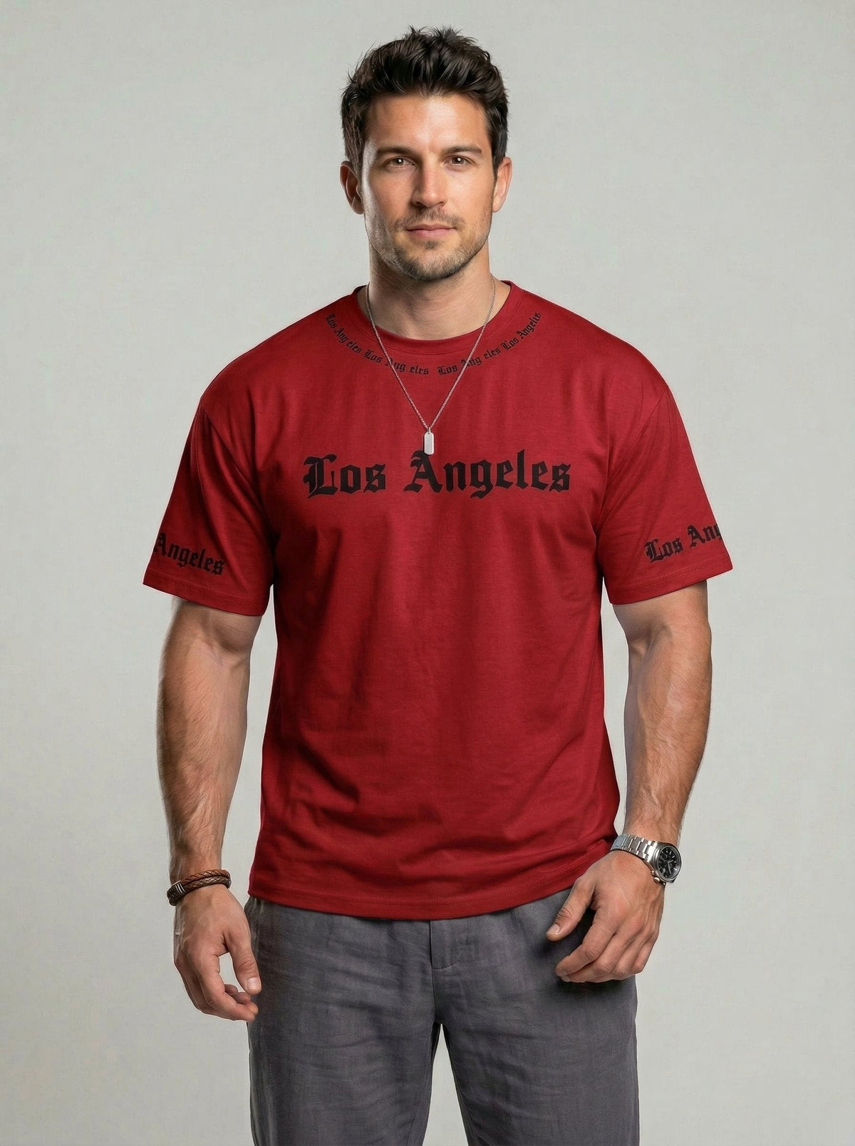 KZZ  Men's Crew-Neck T-Shirt with Letter Print