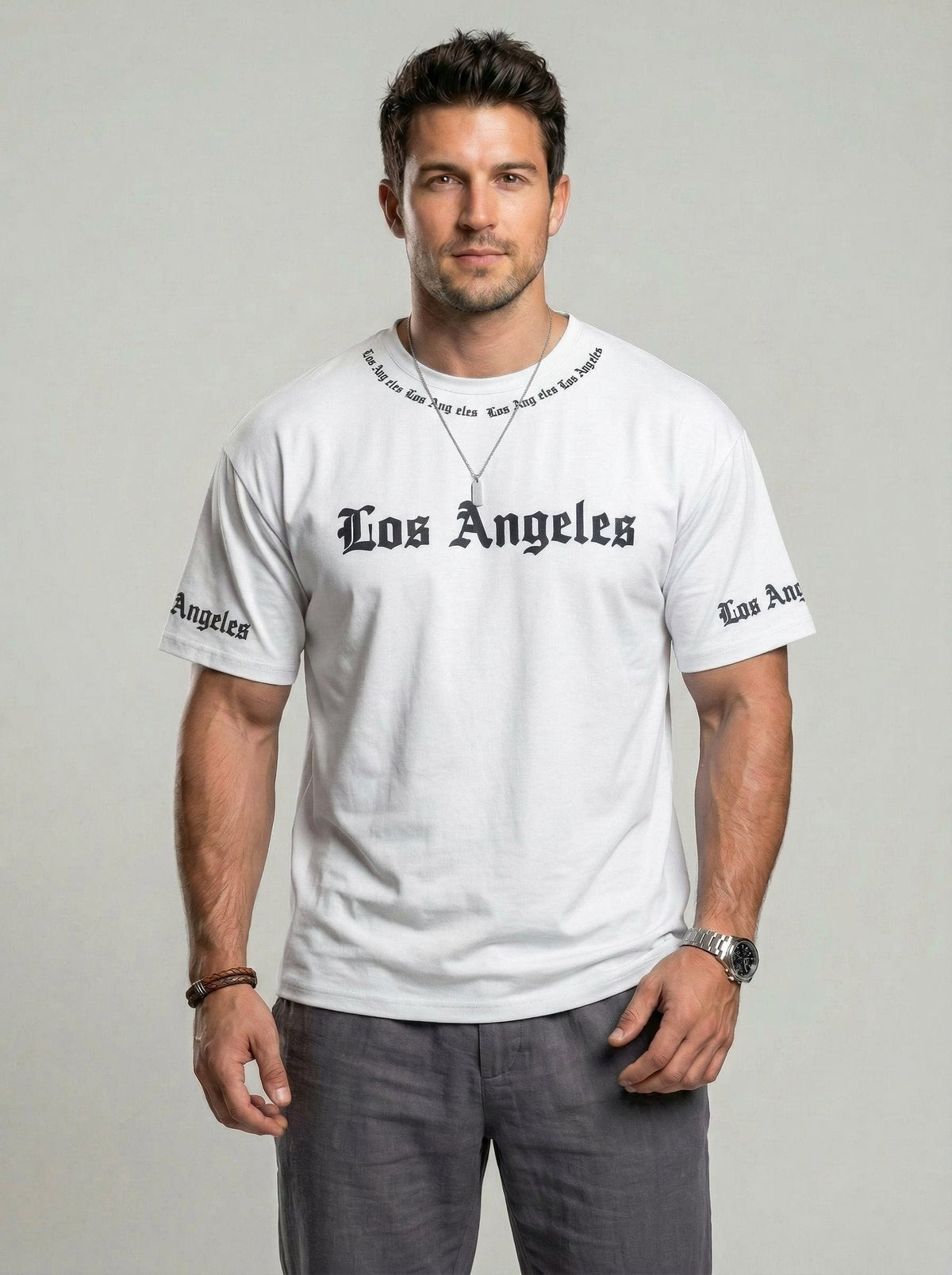 KZZ  Men's Crew-Neck T-Shirt with Letter Print