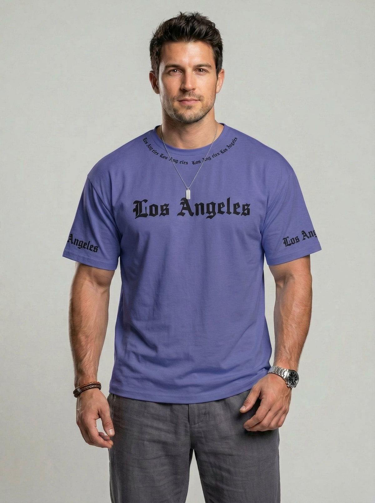 KZZ  Men's Crew-Neck T-Shirt with Letter Print