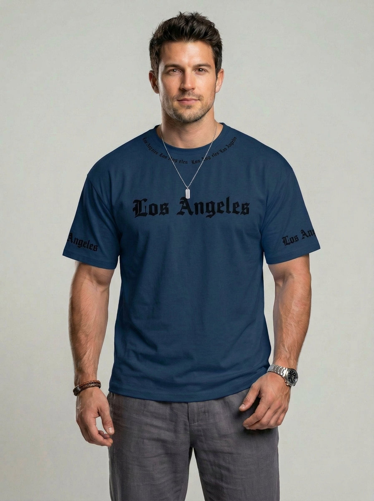 KZZ  Men's Crew-Neck T-Shirt with Letter Print