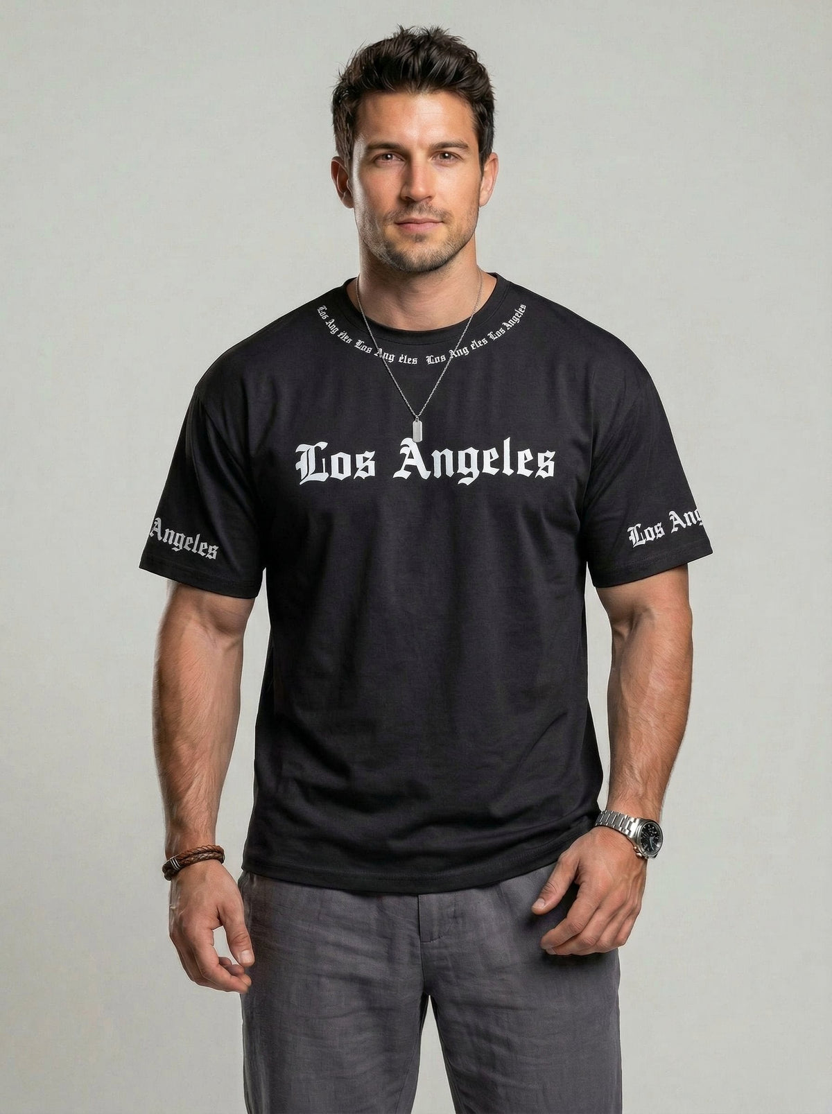 KZZ  Men's Crew-Neck T-Shirt with Letter Print