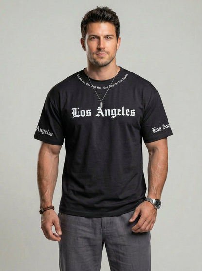 KZZ  Men's Crew-Neck T-Shirt with Letter Print