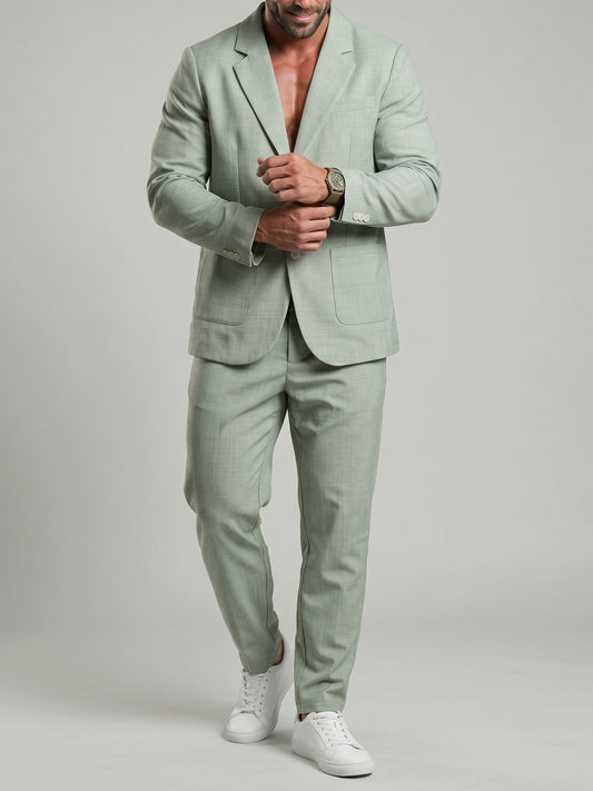 KZZ Men's Solid-Color Slim-Fit Suit