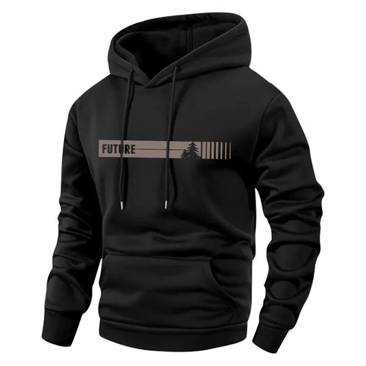 KZZ Men's Spring and Autumn Thin Long Sleeve Pocket  Printed Hooded Sweatshirt