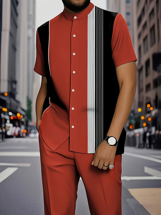 KZZ Men's Classic Striped Artistic Print Suit
