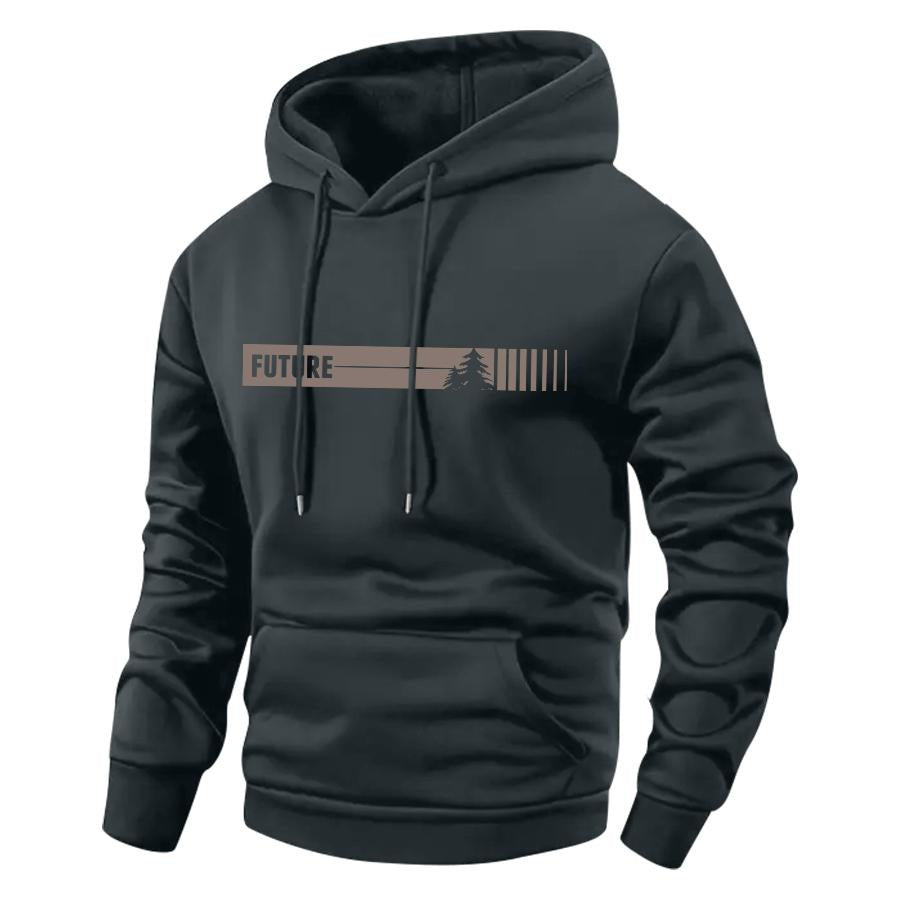 KZZ Men's Spring and Autumn Thin Long Sleeve Pocket  Printed Hooded Sweatshirt