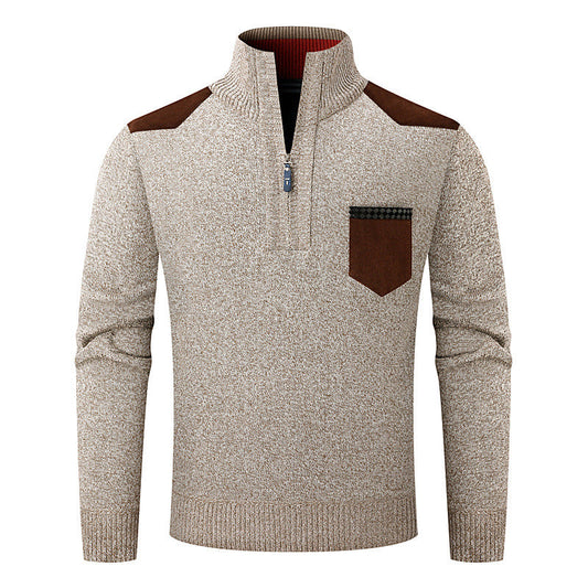 KZZ Men's half-zip sweater with a zippered pocket