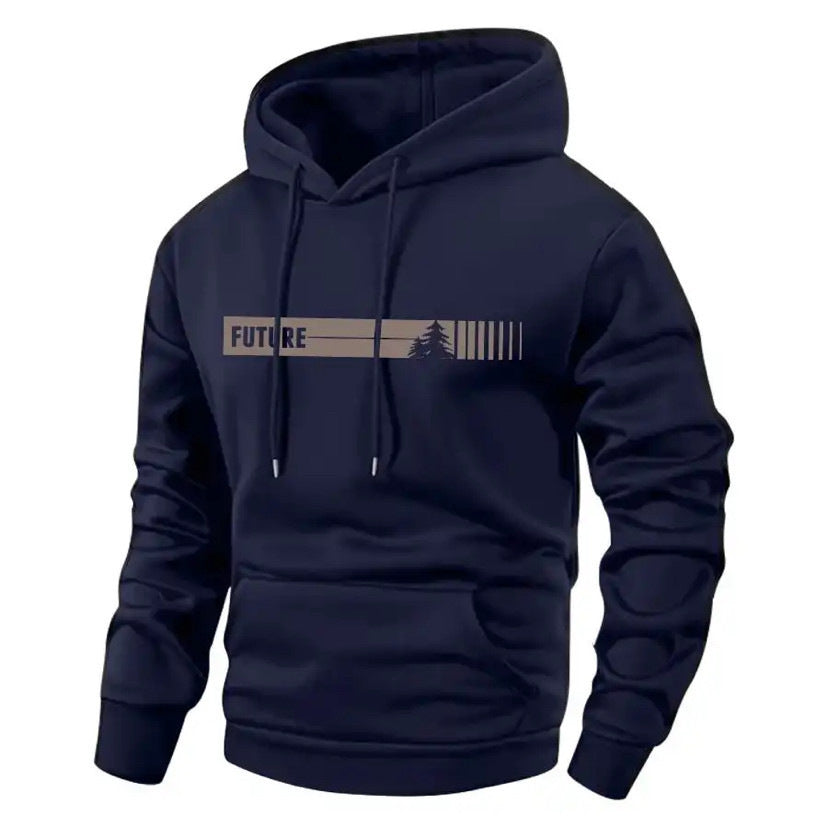 KZZ Men's Spring and Autumn Thin Long Sleeve Pocket  Printed Hooded Sweatshirt
