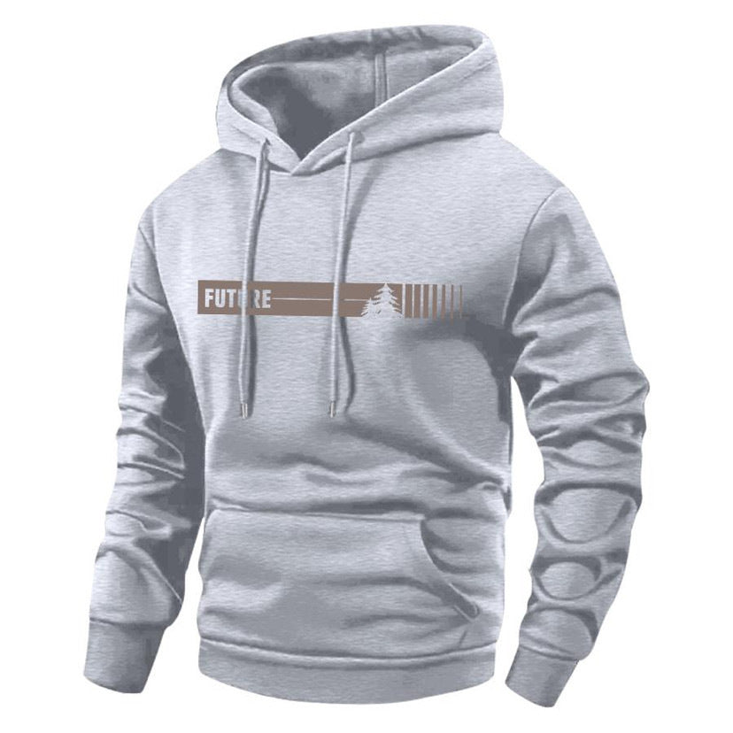 KZZ Men's Spring and Autumn Thin Long Sleeve Pocket  Printed Hooded Sweatshirt