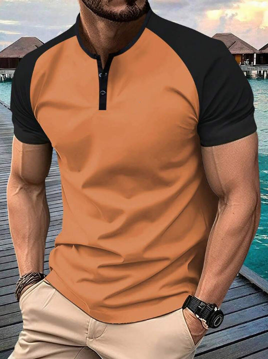 KZZ  Men's button-down Henley collar sports polo shirt