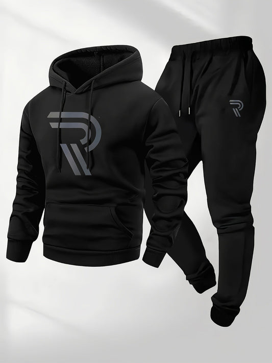 KZZ Men's sports two-piece hooded sweatshirt and pants set