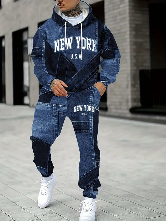 Men's Fall Winter Hooded Sweatshirt & Pants Set