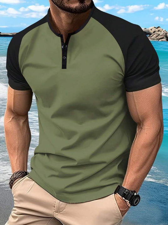 KZZ  Men's button-down Henley collar sports polo shirt