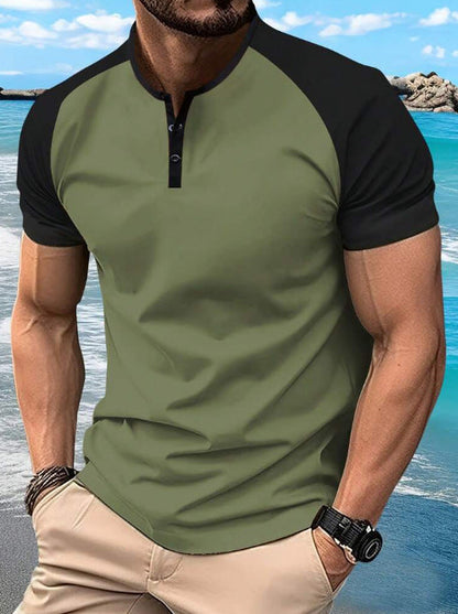 KZZ  Men's button-down Henley collar sports polo shirt