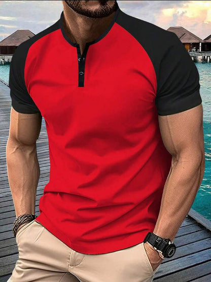 KZZ  Men's button-down Henley collar sports polo shirt