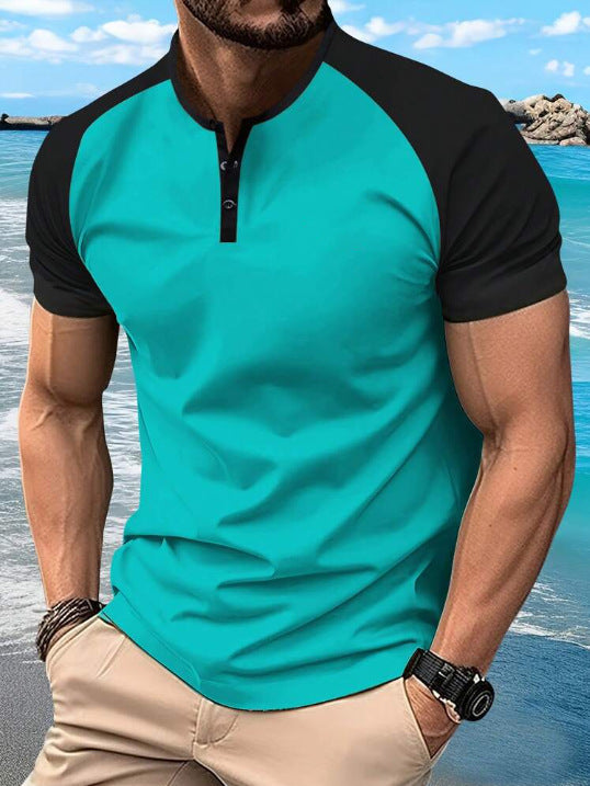 KZZ  Men's button-down Henley collar sports polo shirt