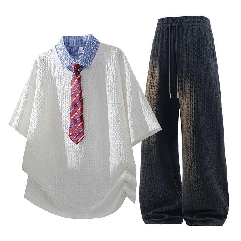 KZZ Men's Jacquard Casual Suit (Collegiate Style)