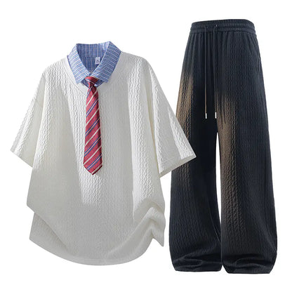 KZZ Men's Jacquard Casual Suit (Collegiate Style)