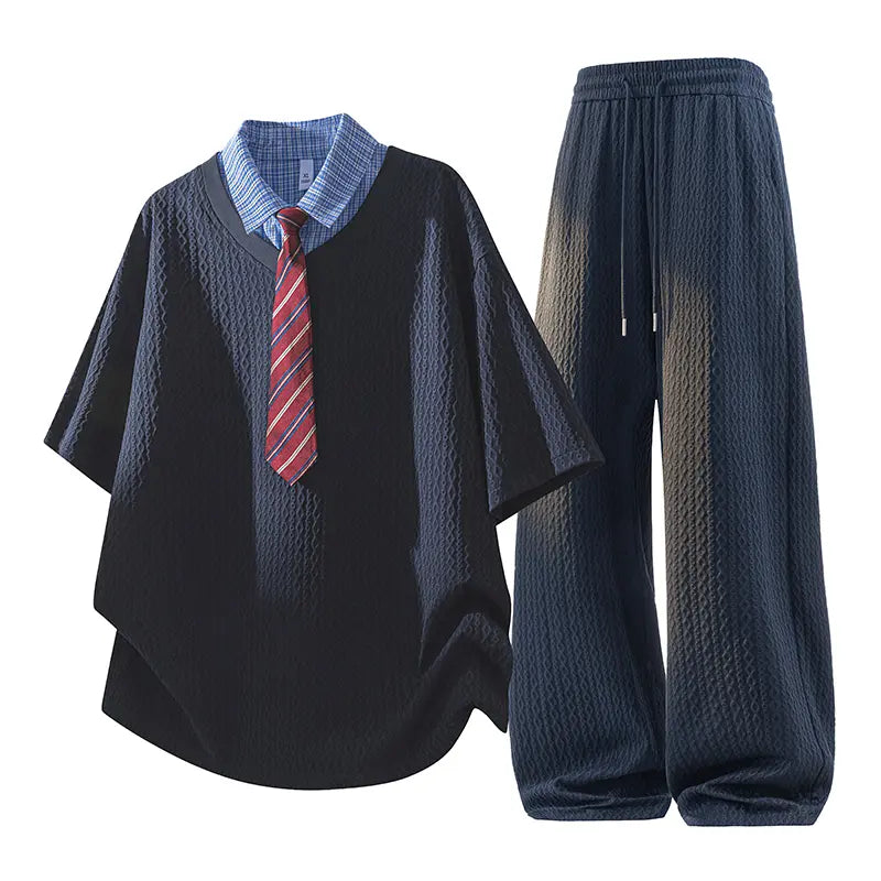 KZZ Men's Jacquard Casual Suit (Collegiate Style)